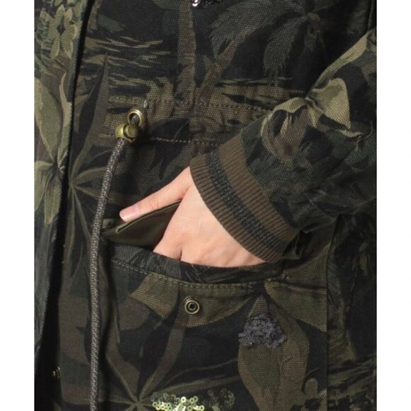 NWT Desigual cotton green & black tropical print camouflage sequined jacket, XS - Picture 8 of 16